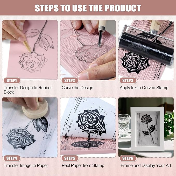 Bobblebro 4 PCS 4"x6" Soft Linoleum Blocks for Printmaking & Stamp Making