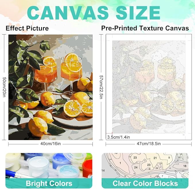 Paint by Numbers Kit for Adults, Lemon Number Painting, 16 x 20 Inch | DIY Adult Paint by Number Kit on Canvas for Beginners, without Frame, Home Wall Decor, Stress Relief Craft Gift