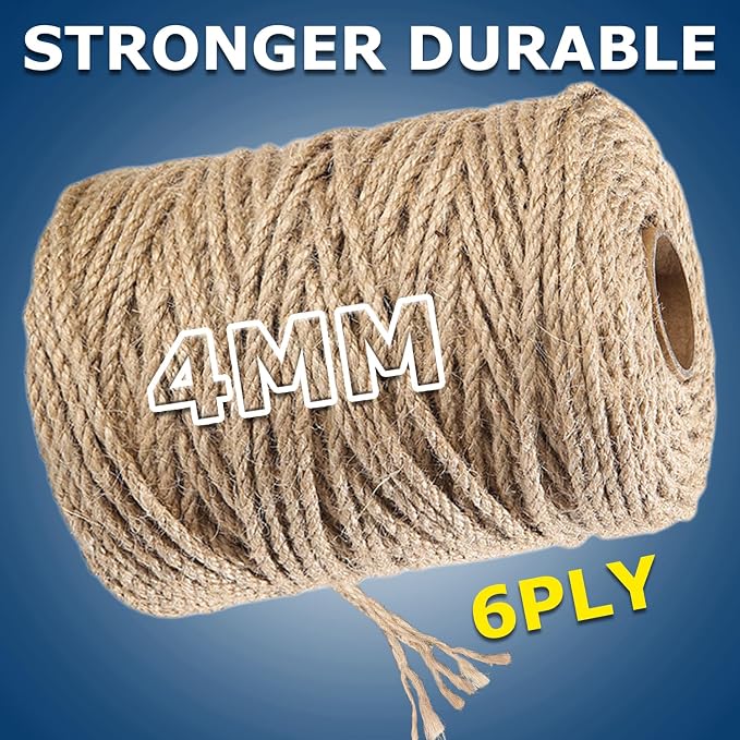 Vanhench Jute Twine Rope 4mm X 120FT | For Crafts Projects Cat Scratcher Scratching Post Tree Gift Wrapping Arts Home Decoration Packing Material Christmas