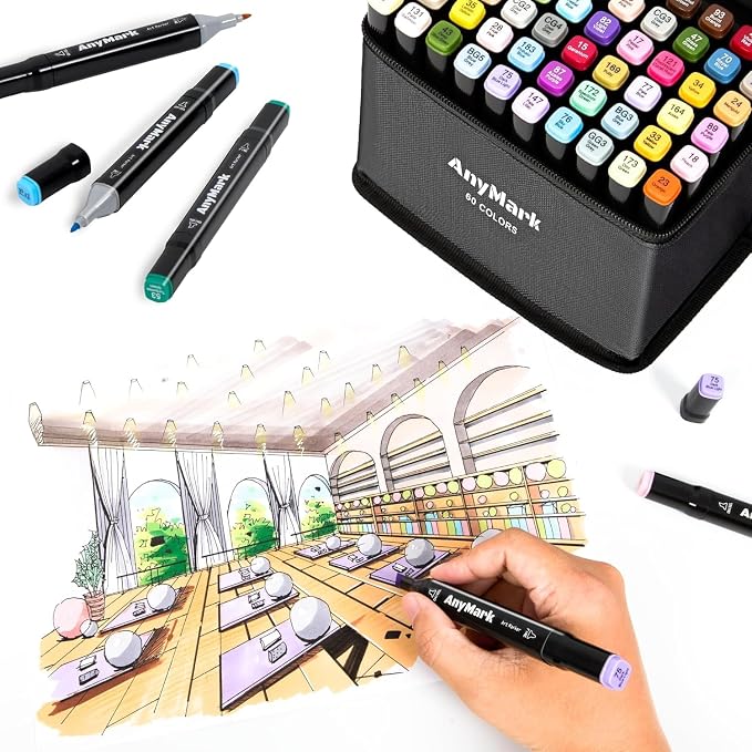 AnyMark Alcohol Markers, 168 Colors Dual Tip Art Coloring Markers Set | Alcohol Based Markers for Adult Book Drawing Sketching Painting, Chisel & Fine, Black Penholder