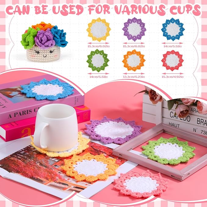 Hssugi Crochet Kit for Beginners 6PCS Potted Plant Coasters Crochet Kit | Crochet Starter Kit with Step-by-Step Video Tutorials, Crochet Hooks, Learn to Crochet Kits for Adult Beginners