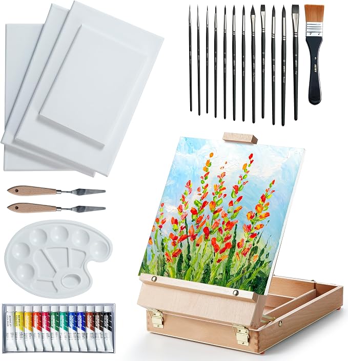 ARTIFY Art Supplies Kit, Tabletop Easel Set with 12 Acrylic Paints, 13 Paint Brushes, 4 Canvas Boards, 2 Palette Knives & Plastic Palette, Gift for Artists & Adults