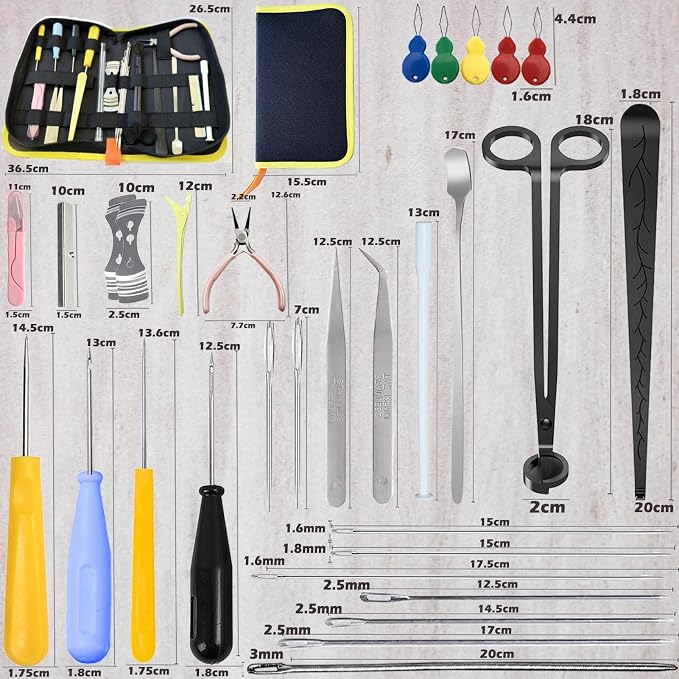 DIY Candle Making Supplies with Organizer Bag Mold Hook&Eye Punch Needle,Big Hole Long Needle Awl for Candle Making,Wick Trimmer& Dipper,Candle Tool Inserting Wick for Beginner