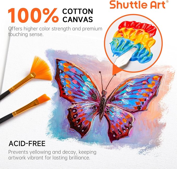 Shuttle Art 52 Pack Canvas for Painting, Multi-Size 5x5/6x6/8x8/10x10 Inch Blank Canvas Boards for Painting, 100% Cotton Primed White Art Canvas, Ideal Art Supplies for Kids Adults Acrylic OilPainting