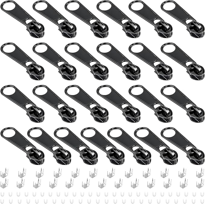 DOITEM 25Pcs Black Zipper Repair Kit Zippers Replacement 3# Zipper Pull Rescue Kit for Clothing Jackets Purses Luggage Backpacks