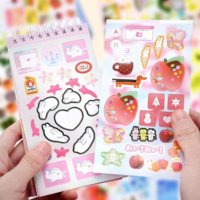 Tmtains 40 Sheets Kawaii Japanese Sticker Book for Planners Manga Books Style Sticker Aesthetic Japanese Korean Stickers Book for Adults Scrapbooking Notebook Junk Journal Supplies (Powder Blue Duo)