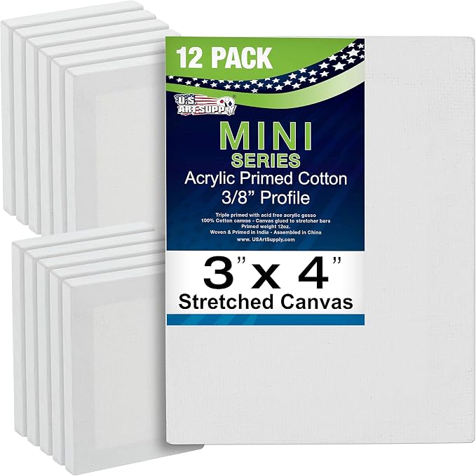 U.S. Art Supply 3"x4" Mini Square Canvases for Painting, Pack of 12