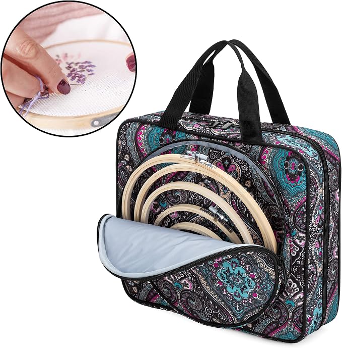 LoDrid Embroidery Project Bag, Square Supplies Storage Tote, Totem
