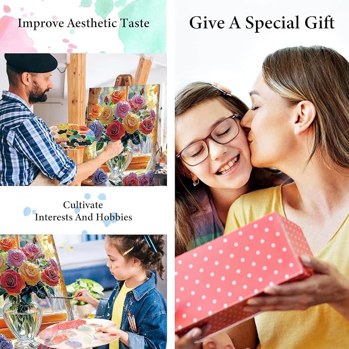Paint by Numbers Kit for Adults, Colorful Rose Paint by Numbers Kits | Beautiful Flowers Adult Paint by Number Kits on Canvas Easy Paint by Numbers kits for Home Wall Decoration 16 X 20 inch