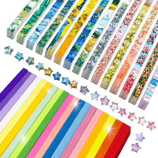 2430 Sheets Stars Paper Strips, 3 Packs Double Side Origami Star Paper, Lucky Star Strips , Star Origami Paper for DIY / Hand Crafts (Flowers)