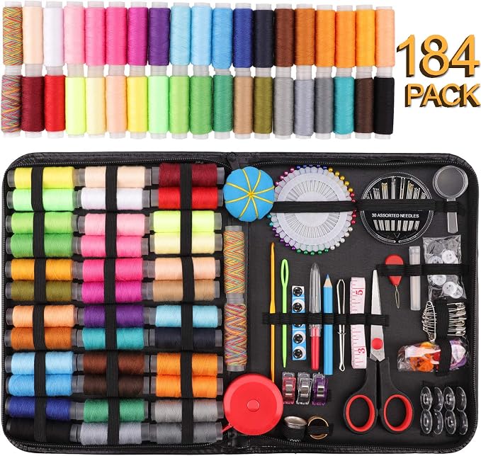 Sewing Kit, 184 Large Premium Sewing Supplies, 38 XL Thread Spools, Suitable for Traveller, Adults, Kids, Beginner, Emergency, DIY and Home Button Repair Kit