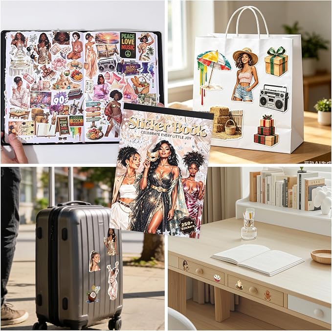 250+ Black Girl Vinyl Decal Stickers Book for Planners, Laptop, Journals