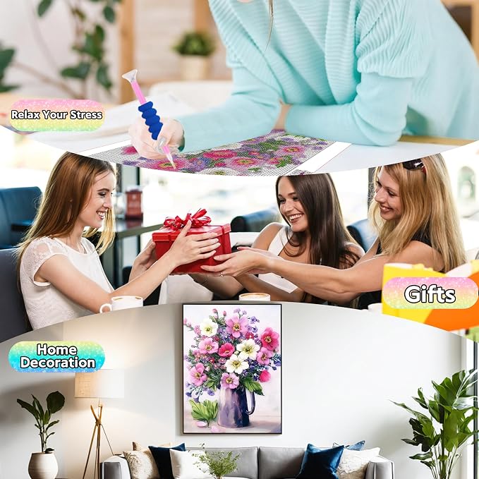 Ausanrl Flower Diamond Painting Kits for Adults - Diamond Art Kits for Adults Beginner,5D Diamond Painting Flowers,Gem Art Kits for Gifts Home Decor 12x16inch