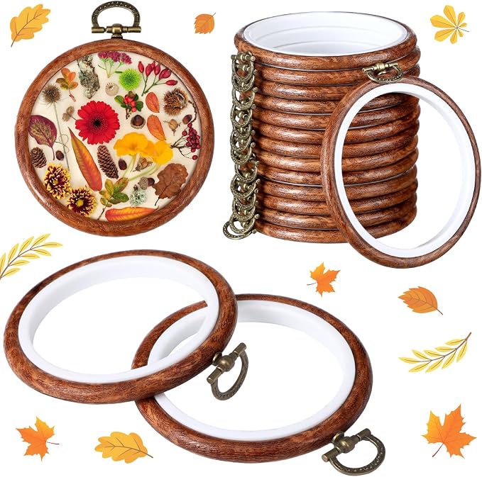 Burbell 15 Pcs Embroidery Hoops Round Wood Frame Cross Stitch,3 Inch | Small Display Frame Ornaments, Imitated Wood with Metal Hooks, DIY Crafts Sewing Hanging Gifts, Christmas Decor Supplies