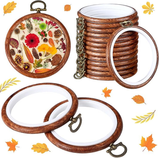 Burbell 15 Pcs Embroidery Hoops Round Wood Frame Cross Stitch,3 Inch | Small Display Frame Ornaments, Imitated Wood with Metal Hooks, DIY Crafts Sewing Hanging Gifts, Christmas Decor Supplies