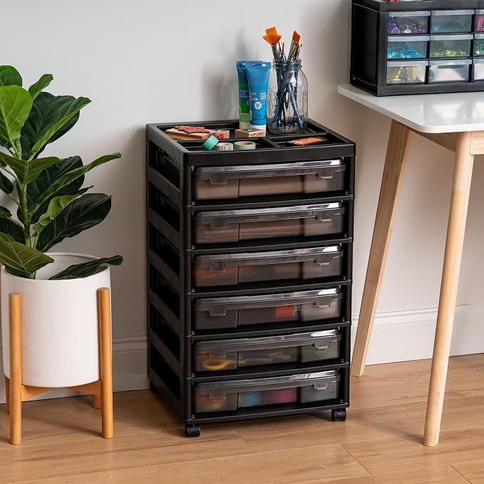 IRIS USA Rolling Cart with Drawers |Made in USA| 6-Tier Cases - Black/Gray