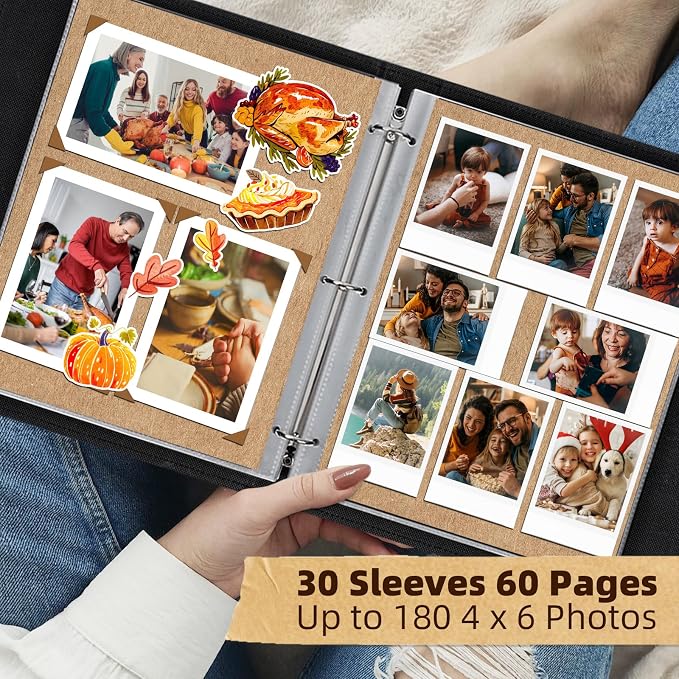 Vienrose 13"x11" Scrapbook Album Gift Set Faux Leather DarkBrown 60 Pages