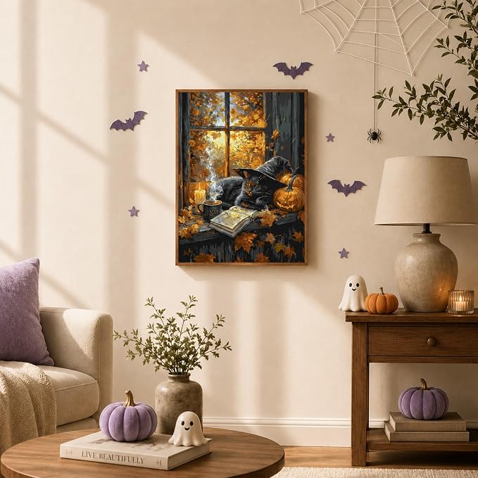 TELMOXA Fall Paint by Numbers Kit for Adults, 16x16 in | Cat Adult Paint by Number Kits, Acrylic Oil Painting, Colored Canvas, Painting Kit, DIY Craft Kits, Gifts, Home Wall Decor