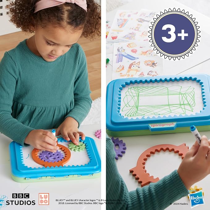 Spirograph Jr Bluey Toys Toddler Arts and Crafts for Kids Drawing Kit | Toddler Activities, Bluey Stickers, Drawing Pad, Jumbo Gears, Washable Markers, Drawing Kit, Spiral Art