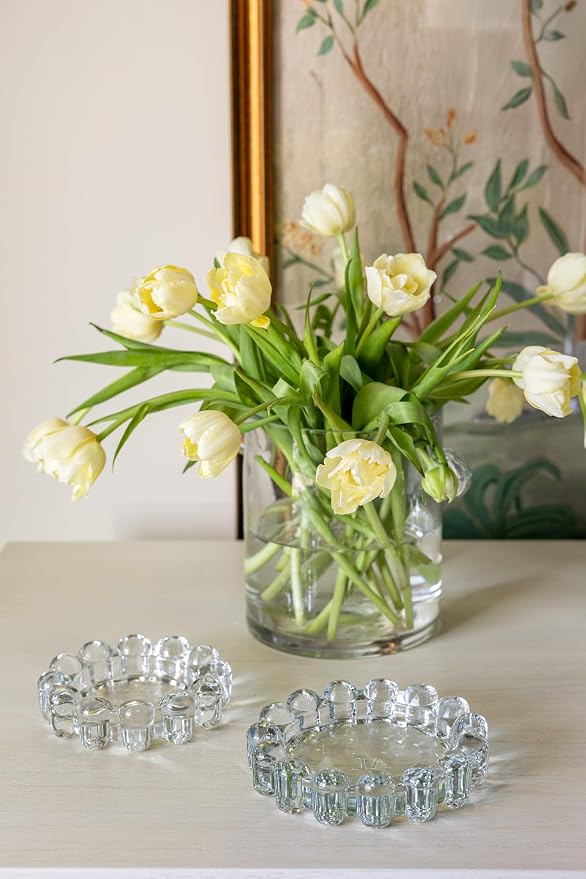 Alice Lane Home Collection Original Amber Glass Large Bubble Candle Dish | Votive and Candle Plate, Pillar Holder, Diffuser Base, Wax Catcher, Decorative Tray, Jewelry Catchall, Tablescape Accent