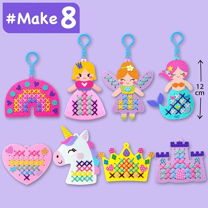 EZCRA Princess Cross Stitch Kit for Kids Ages 4-8, 8 No Mess Felt Projects