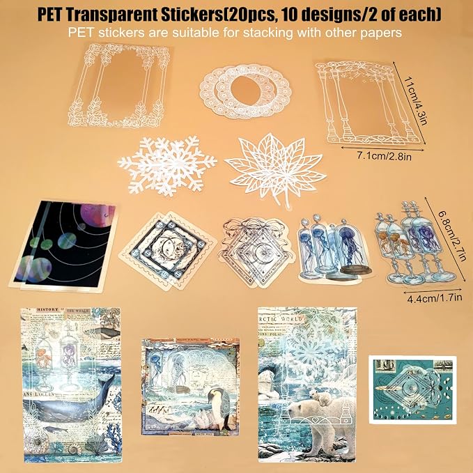 Esweny 100 PCS Vintage Ephemera Pack Journaling Scrapbooking Supplies Scrapbook Sticker Paper Kit for Junk Journal Planners Collage Craft Notebooks Decoupage Album (Ocean)