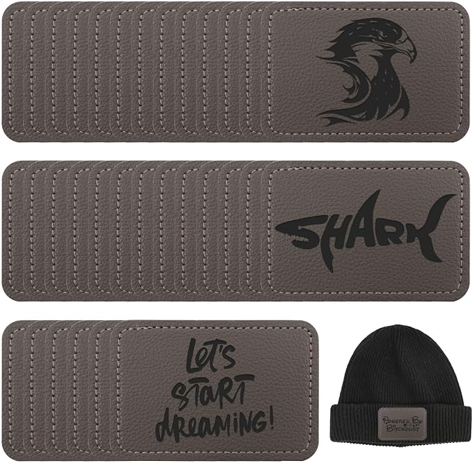 50 Pack Blank Leatherette Hat Patch with Adhesive, Rectangle Laserable Leatherette Patch, Faux Leather Patches for Hats Custom Fabric Repair Sew Laser Supplies (Taupe)