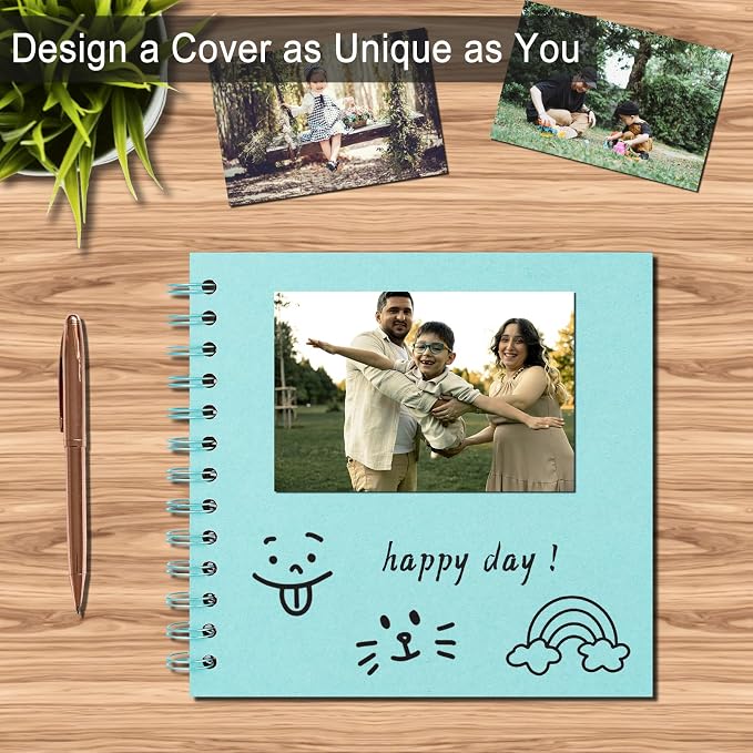 DIY Scrapbook Album 8x8 Inch, Hardcover Kraft Paper Scrap Book Photo Album, Blank Page Memory Scrap Book for DIY Crafts, Traveling, Wedding, Anniversary, Birthday, 40 Pages (20 Sheets), Blue