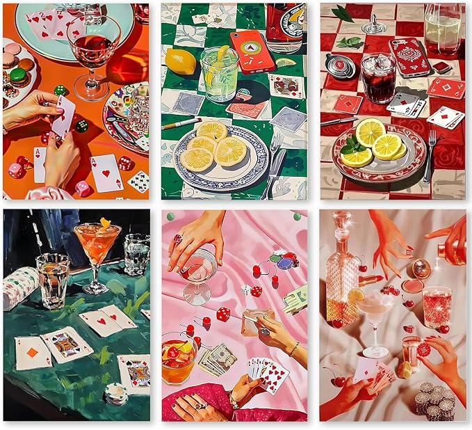 6 Pack Poker Diamond Art Kits for Adults Diamond Painting Kit for Beginner | Vintage 5D DIY Diamond Dots Full Drill Crafts for Gem Art Dot Art for Adults Home Wall Decor for Teens Boys Girls 12x16 inch