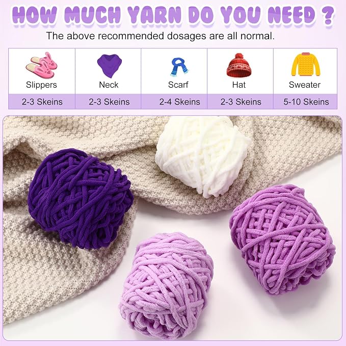 Buryeah 8 Pack Chunky Chenille Yarn for Crocheting, Purple Series