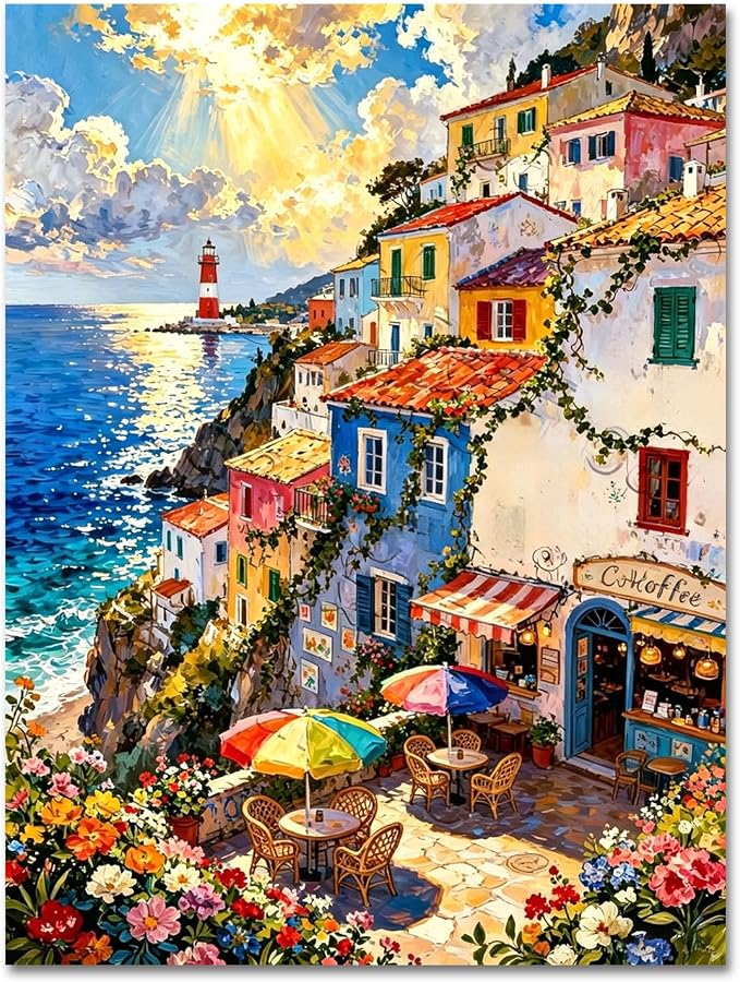 YarnWhimsy Seaside Paint by Numbers for Adults, Paint by Number 16x20 inch | Seaside Scenery Paint by Numbers Kit for Adults, Acrylic Painting by Numbers for Gift Home Wall Decor (without Frame)