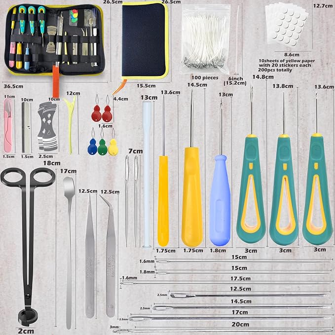 136PCS Professional Candle Making Kit with Soy Candle Wicks,Big Hole Long Wicking Needle for Molds with Storage Bag,Wick Trimmer,Mold Hook Eye Punch Needle for Candle Lover Beginner