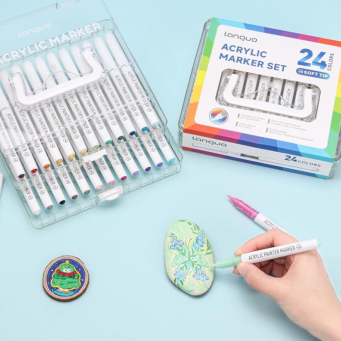 languo 24 Colors Acrylic Paint Markers, Brush Tip, Direct Liquid Ink