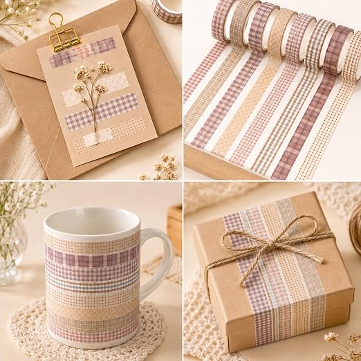 cobee 8 Rolls Vintage Washi Tape Set, Retro Decorative Masking Tape