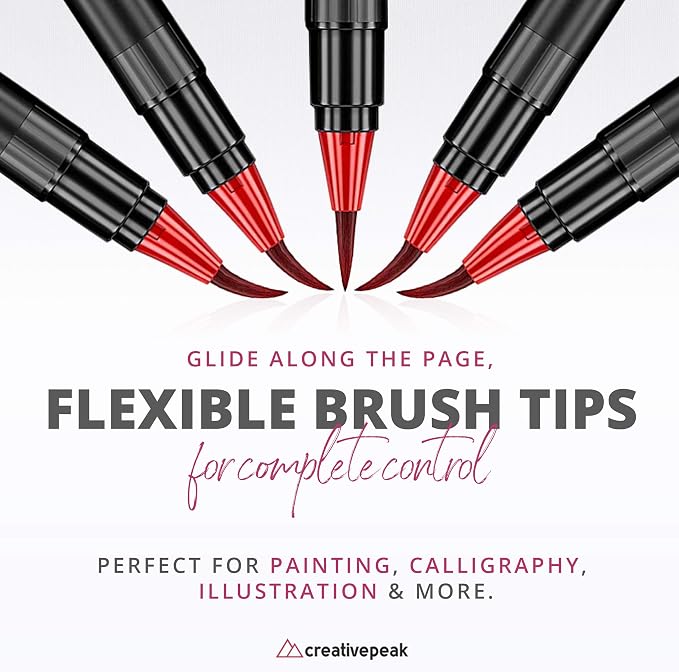 Creativepeak Watercolor Brush Pens - 48 Vibrant Soft Tip Coloring Markers with 2 Blending Brushes - Premium Art Supplies for Calligraphy, Lettering, Coloring & Journaling