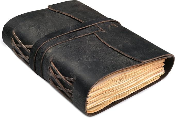 LEATHER VILLAGE Leather Journals For Women Edge Cut, Slate Grey 7x5.