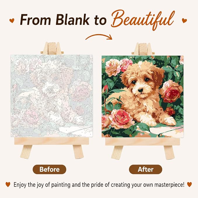 AUKELHJ Framed Paint by Numbers Kit for Adults, Dog, 10x10 inch