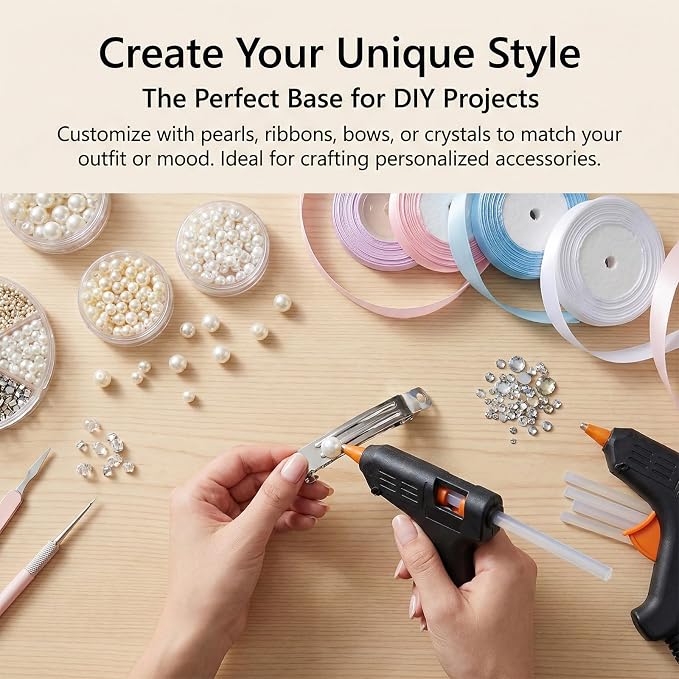 20 Piece Blank French Barrette Hair Clips 2.4'' and 3'' Silver Metal French Hair Barrettes DIY Craft Automatic Spring Snap Hairclips Clasps for DIY Hairs Accessories