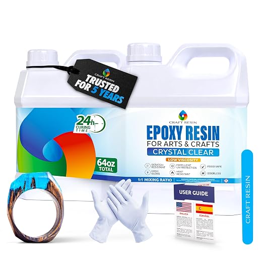 Craft Resin Crystal Clear Epoxy Resin Kit - Food Safe, UV Resistant - 64 Oz | Low Viscosity, Self Leveling Casting Resin Epoxy for DIY Art, Wood, Jewelry Making, Coasters & Molds