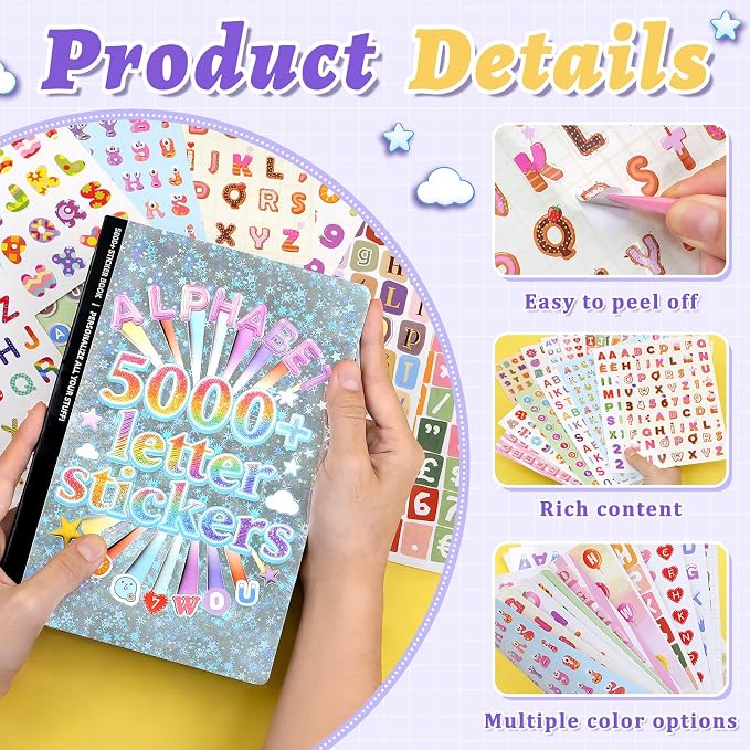 Letter Stickers,10000 PCS+ Alphabet Stickers, Scrapbooking Stickers,2 Books