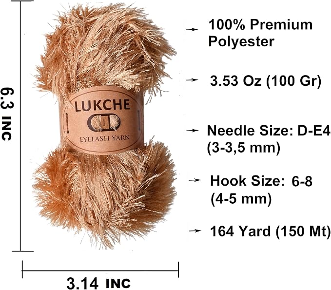 Eyelash Fun Fur Yarn Premium 100% Polyester 164 Yds (150 Mt), 3.53 Oz (100 Gr) Colorful Crochet Yarn Dıy Hand Knitting. (Camel Hair, 3 Skein)