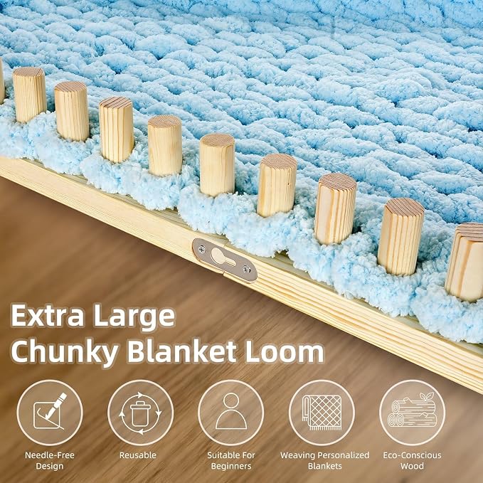 ARTACE 31" Chunky Blanket Loom, Wooden Loom for Chunky Throw Blanket, Adjustable Size Hand Knitting Kit, Ideal and Friendly for DIY Beginners