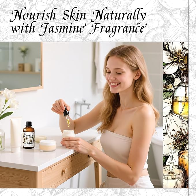 HIQILI Jasmine Fragrance Oil for Women Perfume Making, Skin Care - 1 Fl Oz