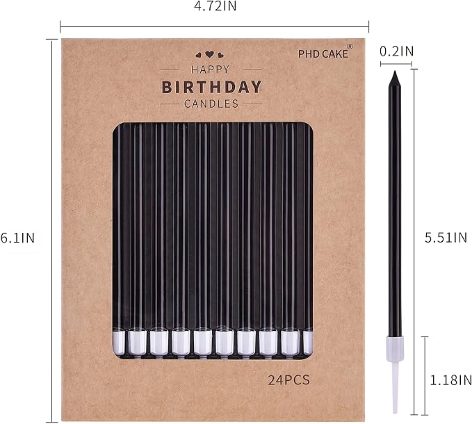 PHD CAKE Black Long Thin Birthday Candles, Cake Candles, Birthday Parties, Wedding Decorations, Party Candles