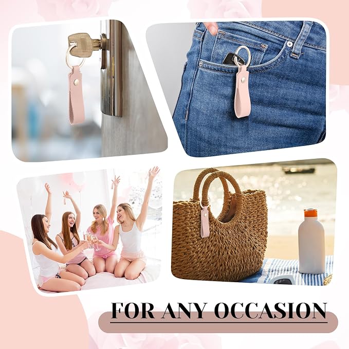 Wavyknot 50 Pcs Leather Keychain Blanks, 3.7 x 0.7 Inches, Pink