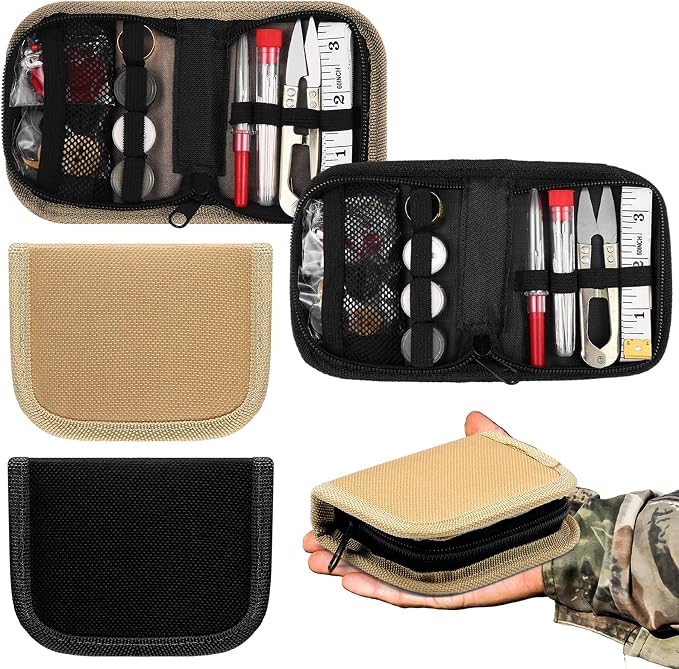 Suncalla 2 Pack Military Survival Sewing Kit Travel Emergency,Black Brown