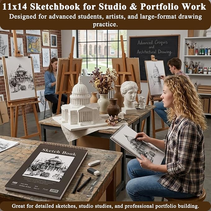 Fuxi Sketch Book 8.5x11, Top Spiral-Bound Sketchbook, 100Sheets_68lb/100gsm | Acid-Free Thick White Drawing Paper Pad for Kids, Blank Artist Sketch Pads for Drawing, Illustration, Art Class Students