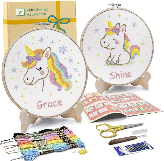Bradove Unicorns Embroidery Kit for Beginners with Patterns | Beginner Embroidery Kit for Adults and Kids, Hand Embroidery for Beginners, Learn to Embroider Kit Adult Beginner