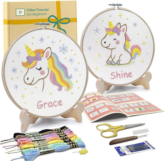 Bradove Unicorns Embroidery Kit for Beginners with Patterns | Beginner Embroidery Kit for Adults and Kids, Hand Embroidery for Beginners, Learn to Embroider Kit Adult Beginner