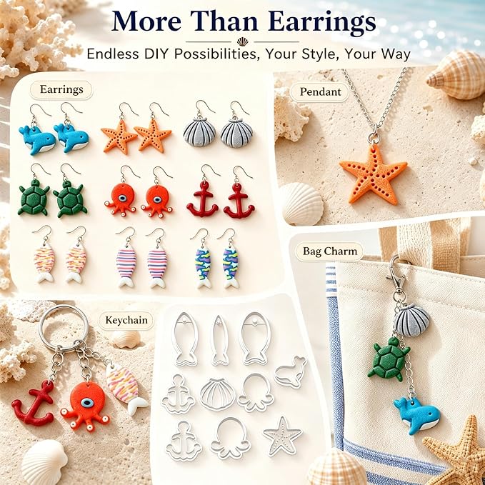 9PCS Ocean Theme Polymer Clay Cutters for Earrings